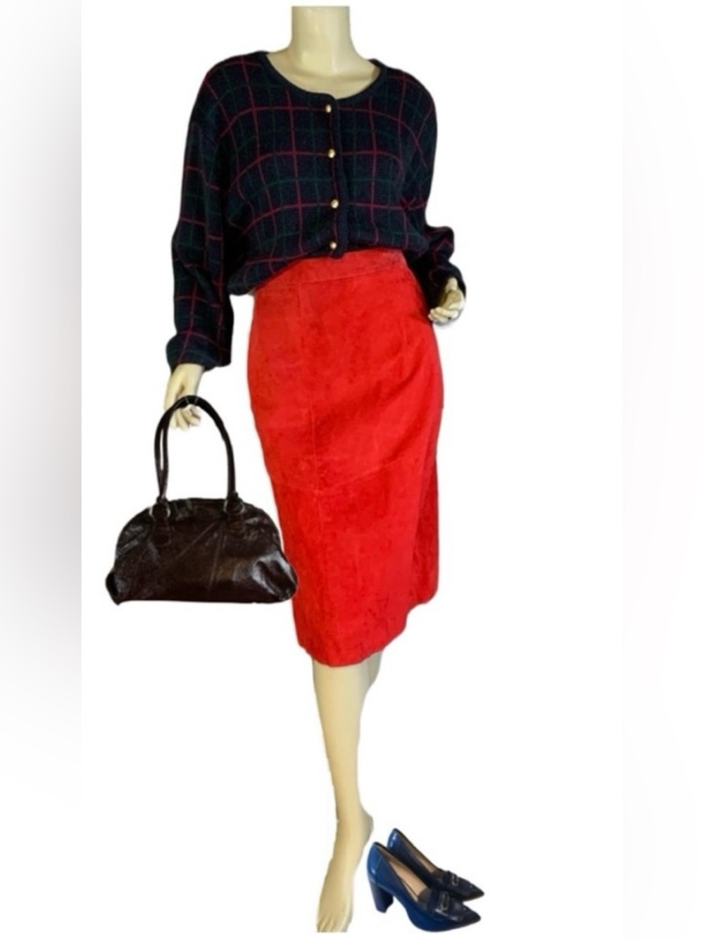 VINTAGE 1990'S RED SUEDE AUDREY JONES SKIRT (3X)